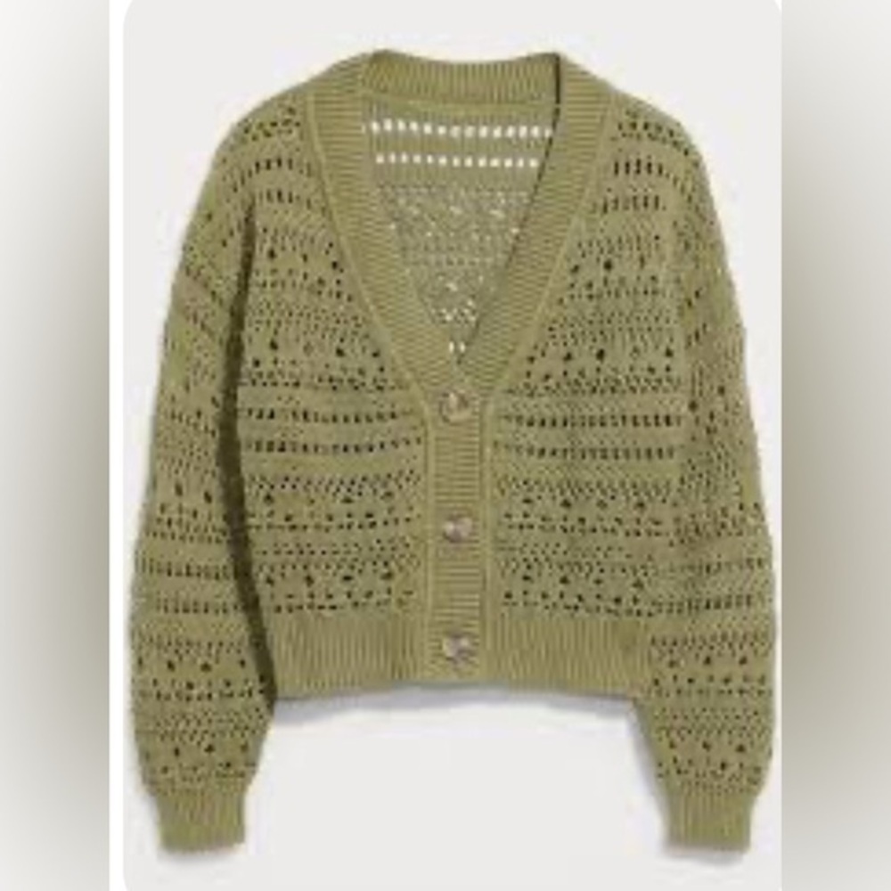 Old Navy Green Open Knit Semi-Cropped Cardigan XS EUC